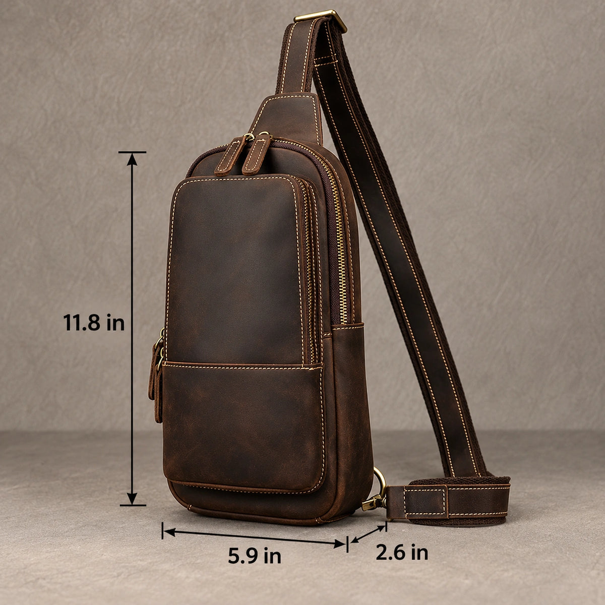 Men’s Full Grain Leather Sling Bag – Crazy Horse One Strap Pack