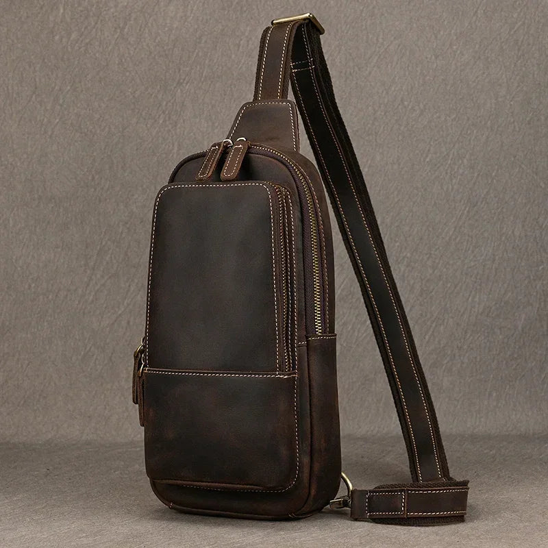 Men’s Full Grain Leather Sling Bag – Crazy Horse One Strap Pack
