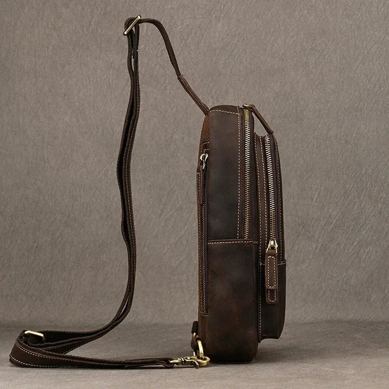Men’s Full Grain Leather Sling Bag – Crazy Horse One Strap Pack