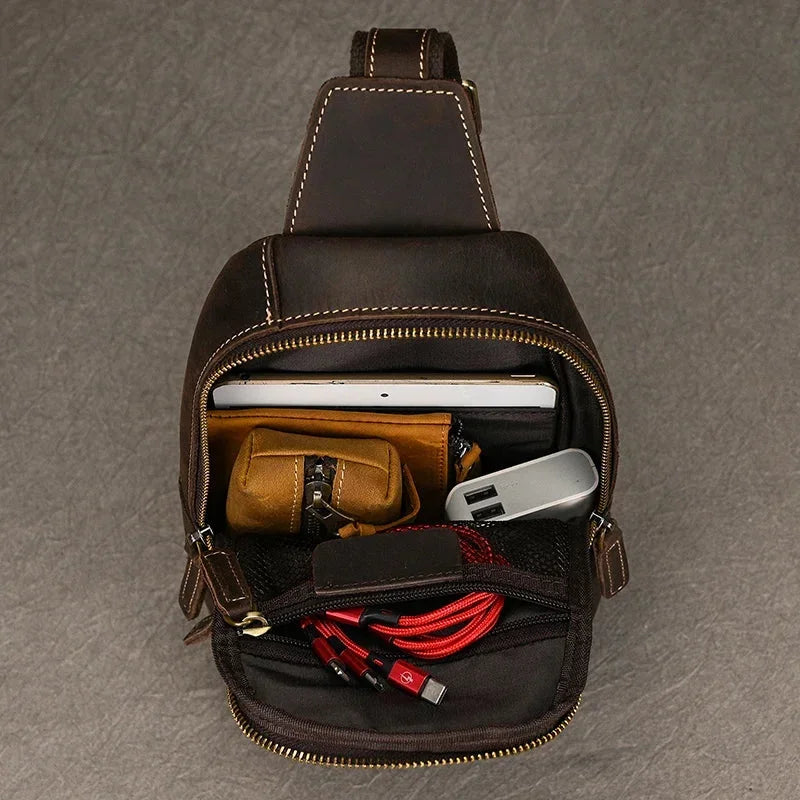 Men’s Full Grain Leather Sling Bag – Crazy Horse One Strap Pack