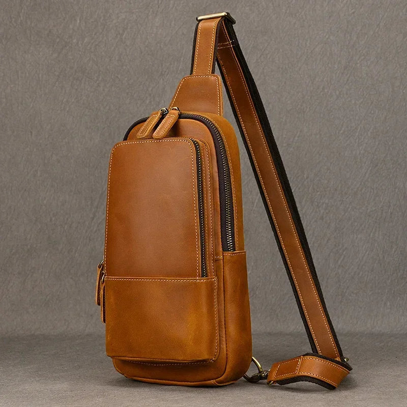 Men’s Full Grain Leather Sling Bag – Crazy Horse One Strap Pack