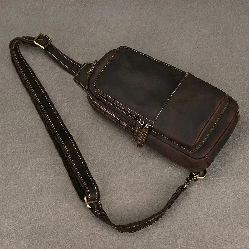 Men’s Full Grain Leather Sling Bag – Crazy Horse One Strap Pack