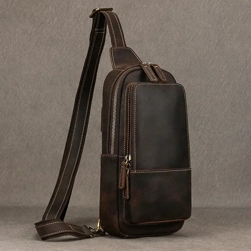 Men’s Full Grain Leather Sling Bag – Crazy Horse One Strap Pack