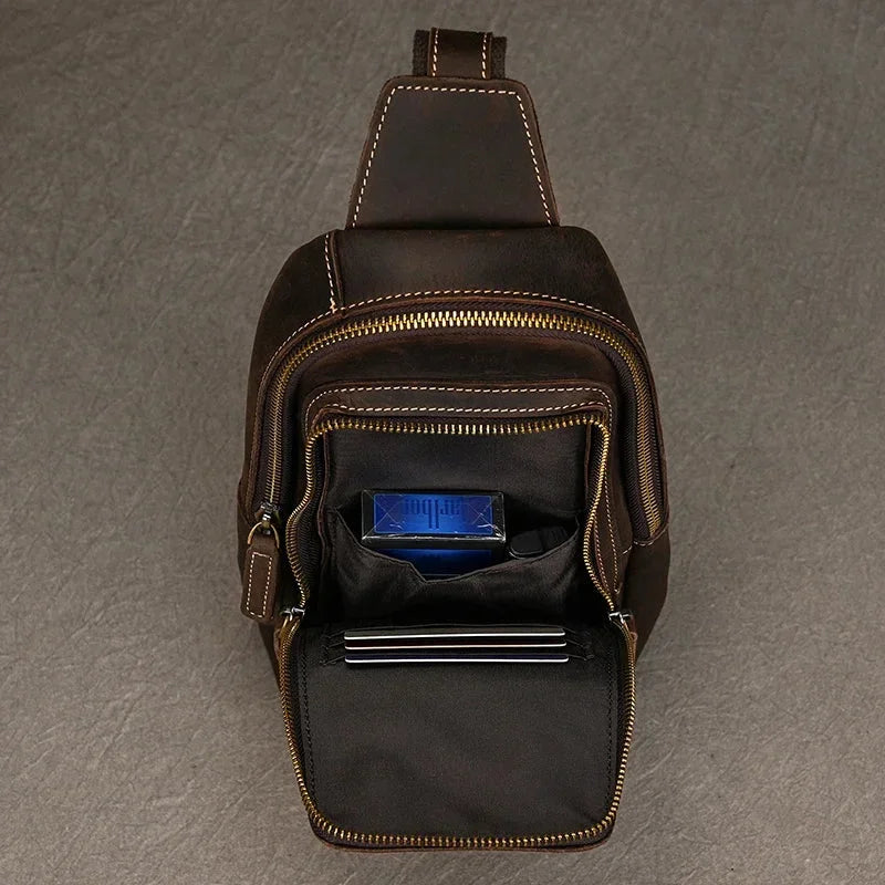 Men’s Full Grain Leather Sling Bag – Crazy Horse One Strap Pack