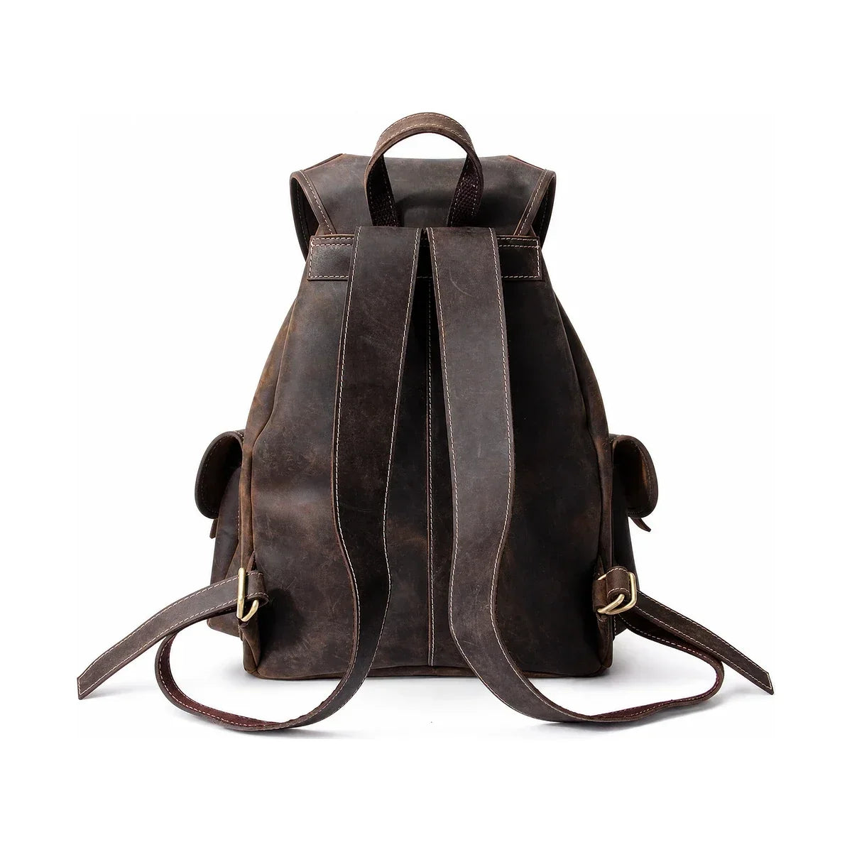 Men’s Genuine Leather Rucksack with Drawstring Top