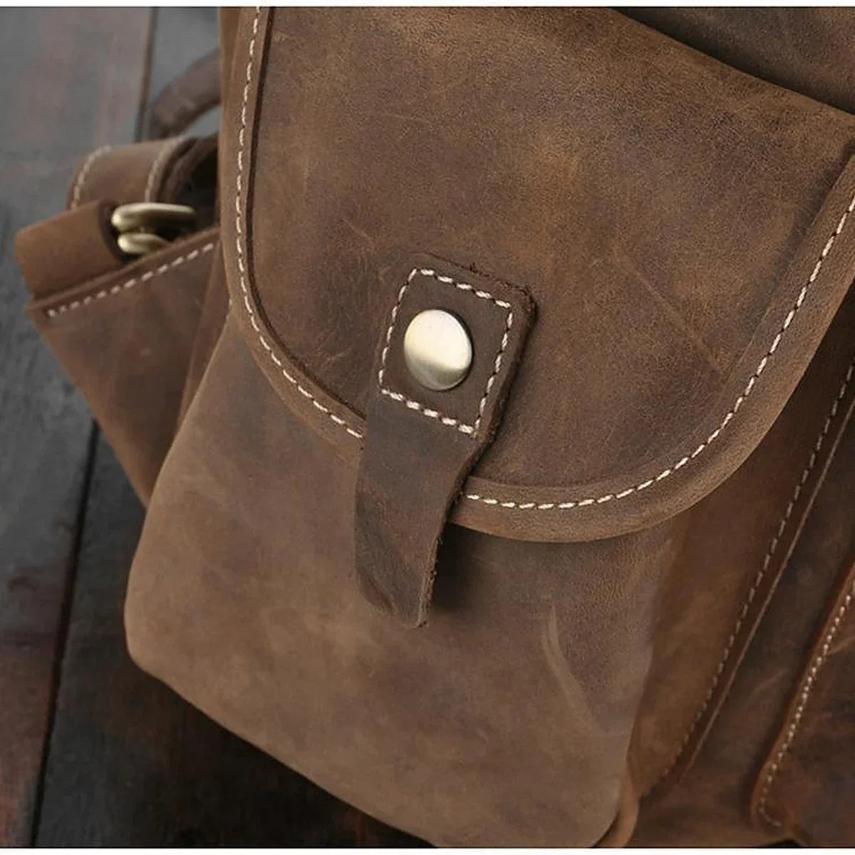 Men’s Genuine Leather Rucksack with Drawstring Top