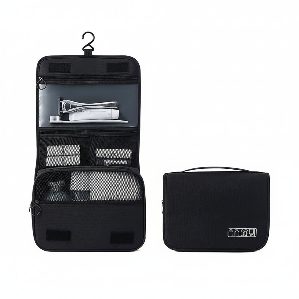 Men’s Hanging Toiletry Bag - 2-Piece Travel Organizer Set - Black