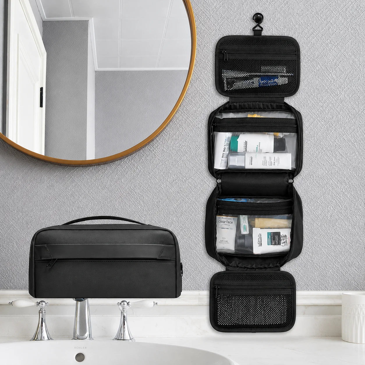 Men’s Hanging Toiletry Bag - Multi-Compartment Travel Bag