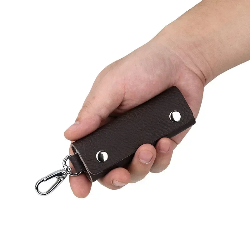 Men’s Leather Key Holder Pouch - Snap Closure with Clip