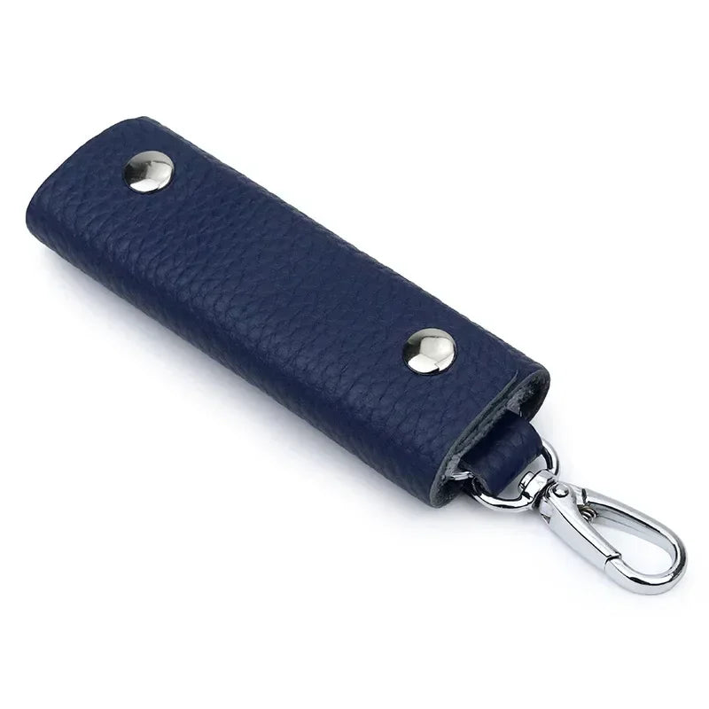 Men’s Leather Key Holder Pouch - Snap Closure with Clip - Blue
