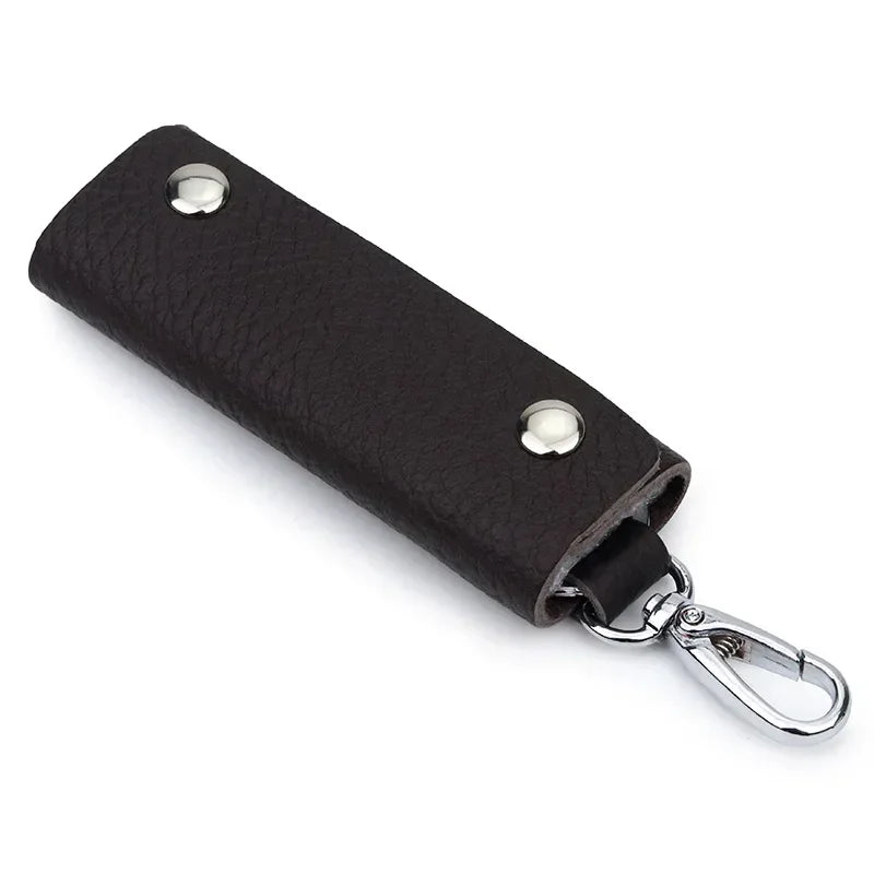 Men’s Leather Key Holder Pouch - Snap Closure with Clip - Coffee