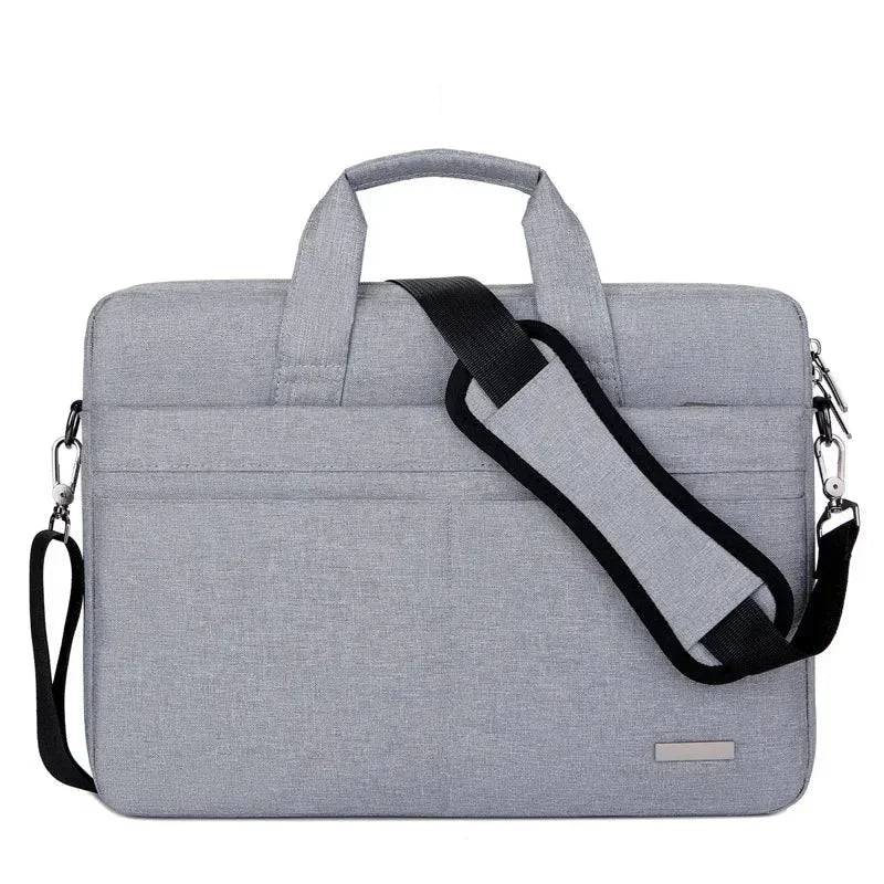 Men’s Laptop Briefcase - 17 Inch Multi-Pocket Shoulder Bag - Gray