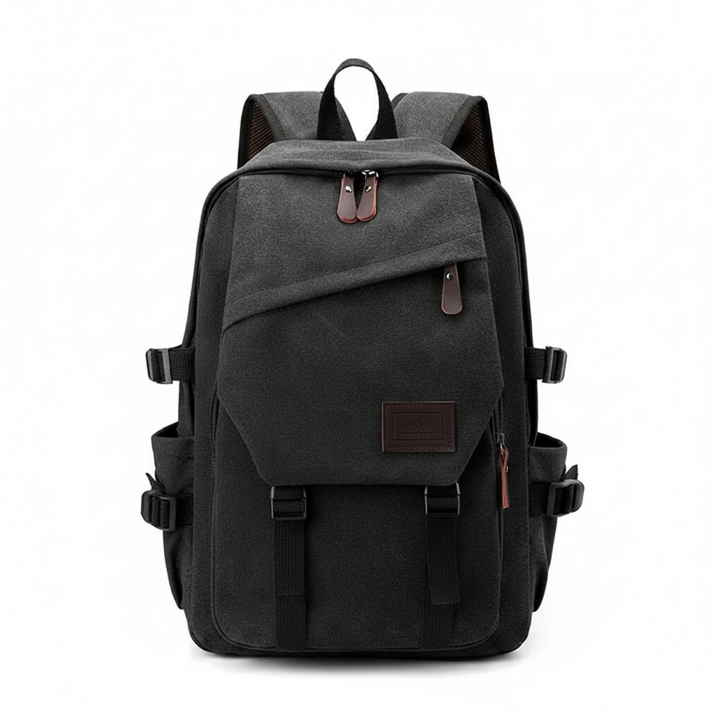 Men’s Canvas Backpack - Side Pocket 18L Daypack - Black