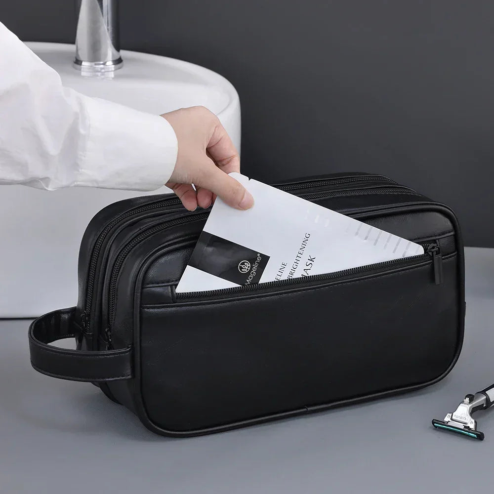 Men’s Large Toiletry Bag - Vegan Leather 3-Compartment Travel Case