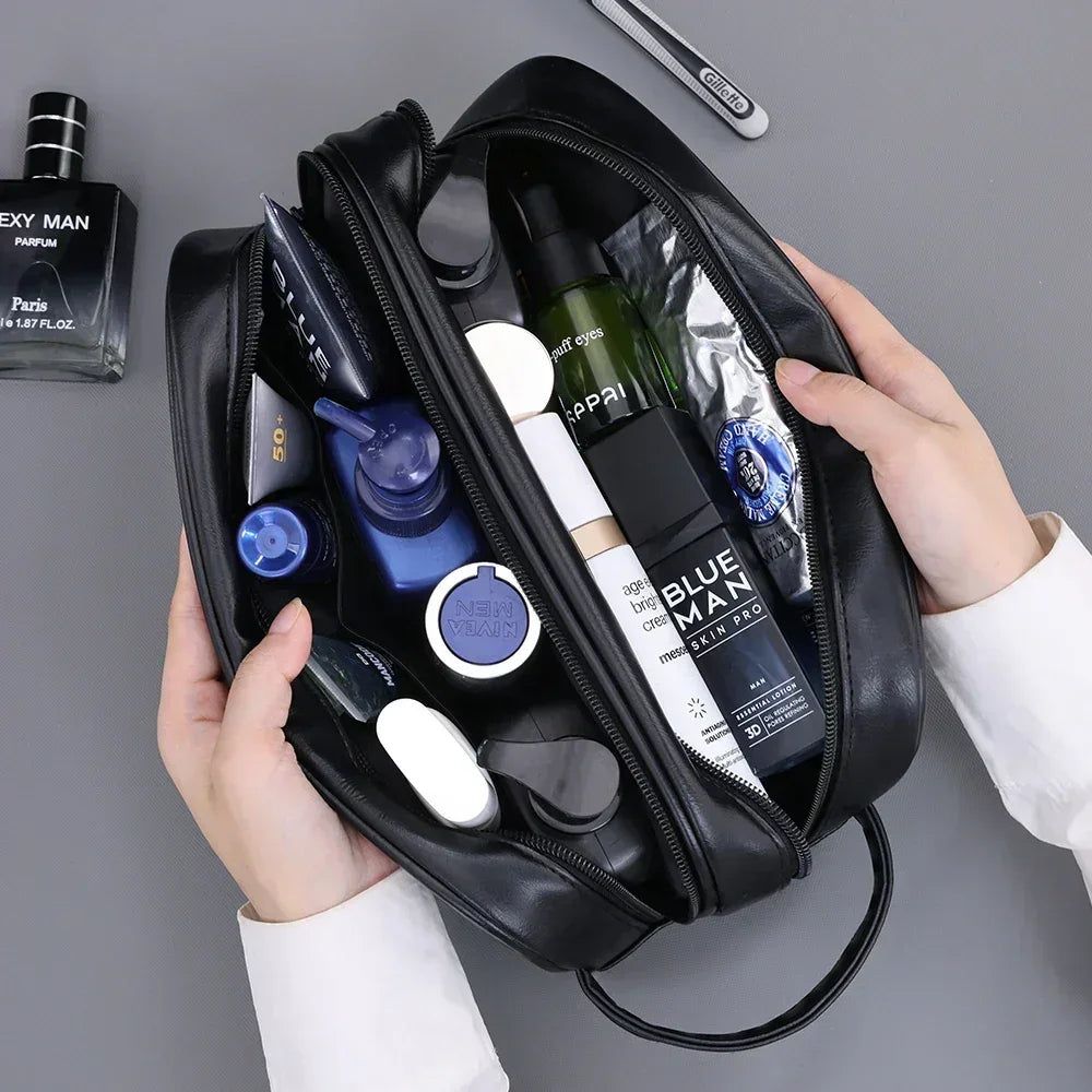 Men’s Large Toiletry Bag - Vegan Leather 3-Compartment Travel Case