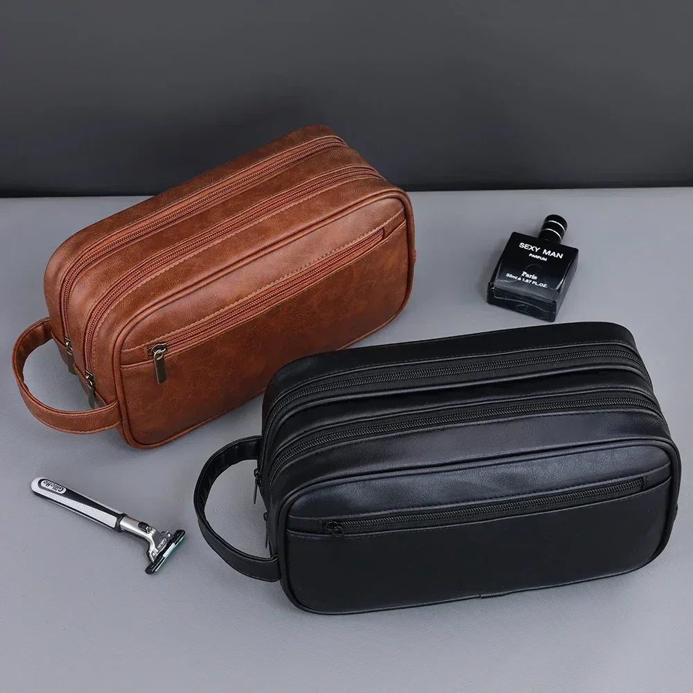 Men’s Large Toiletry Bag - Vegan Leather 3-Compartment Travel Case