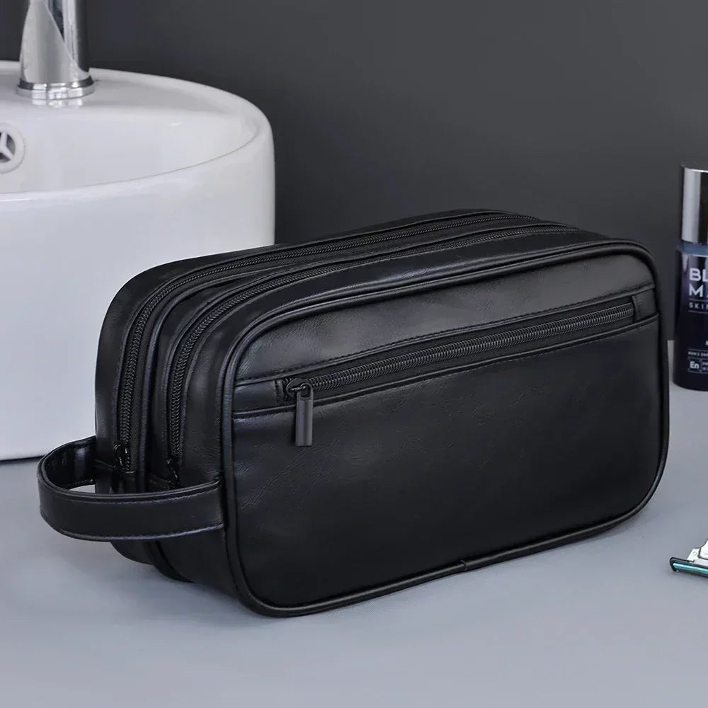Men’s Large Toiletry Bag - Vegan Leather 3-Compartment Travel Case