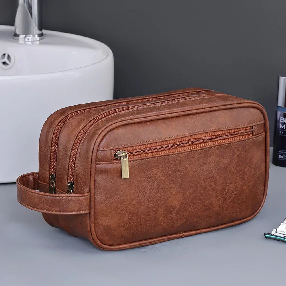 Men’s Large Toiletry Bag - Vegan Leather 3-Compartment Travel Case