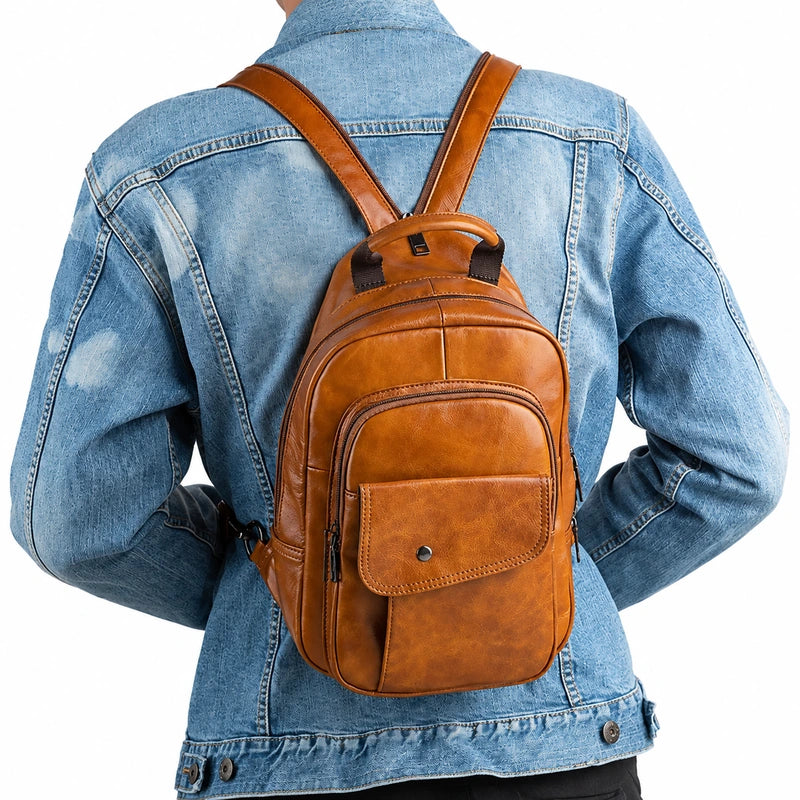 Men’s Leather Backpack – Compact Elegant Everyday Backpack