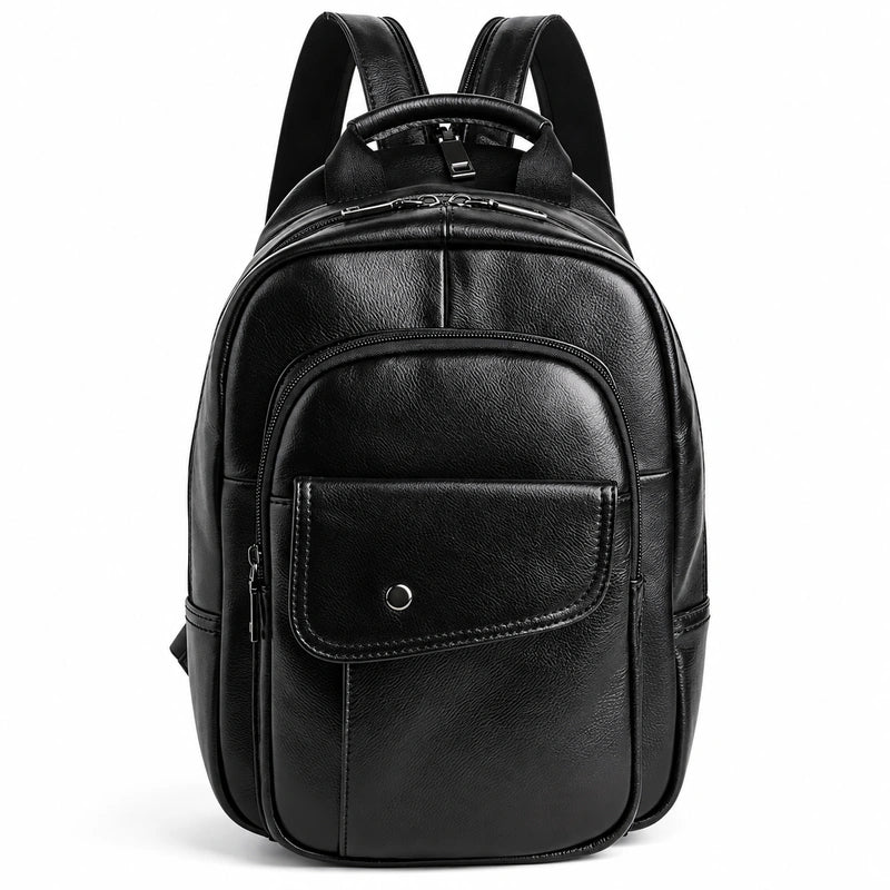 Men’s Leather Backpack – Compact Elegant Everyday Backpack - Black