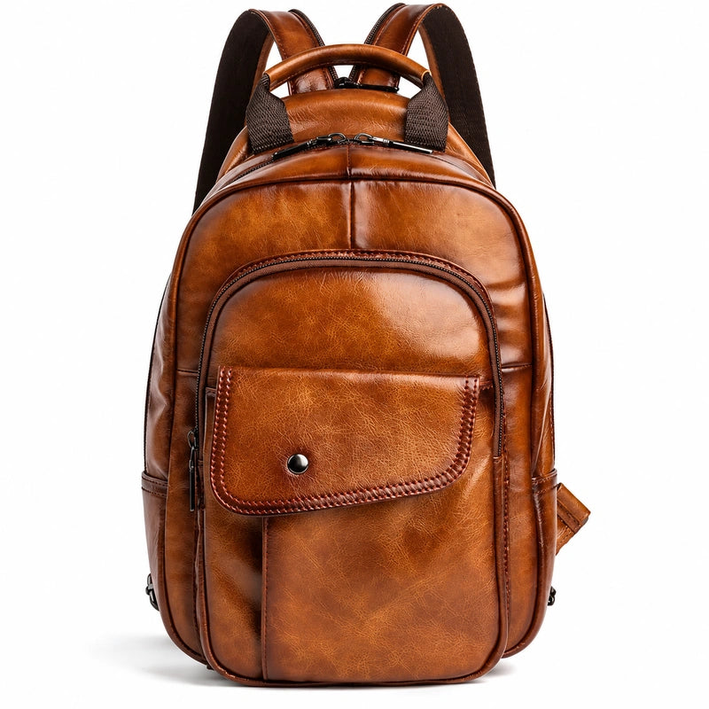 Men’s Leather Backpack – Compact Elegant Everyday Backpack - Brown