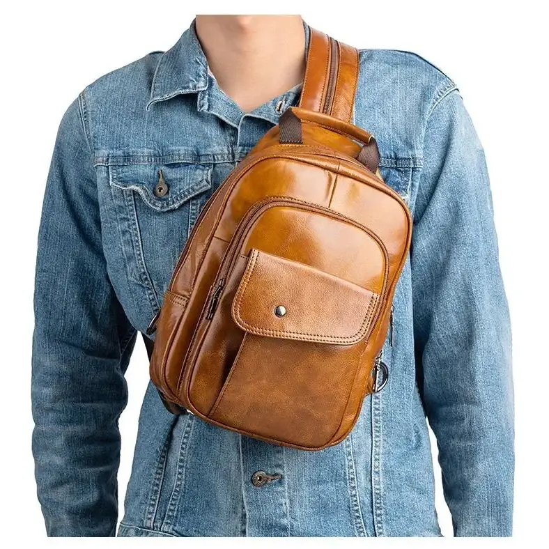 Men’s Leather Backpack – Compact Sling Backpack for Everyday Carry - Sacoche bandoulière