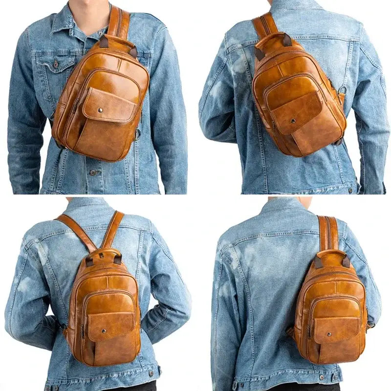 Men’s Leather Backpack – Compact Sling Backpack for Everyday Carry - Sacoche bandoulière
