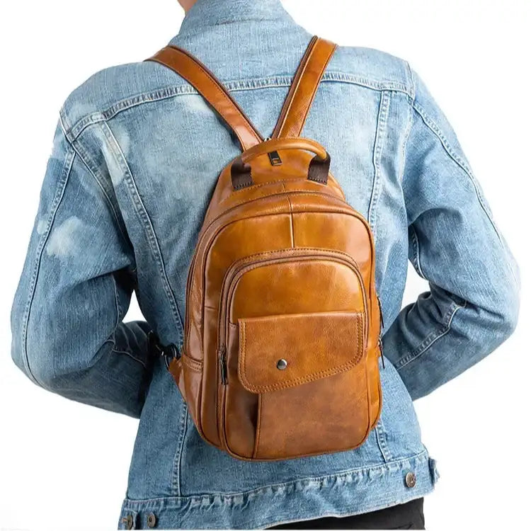 Men’s Leather Backpack – Compact Sling Backpack for Everyday Carry - Sacoche bandoulière