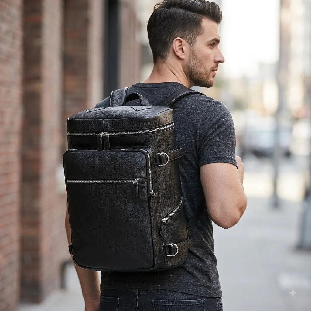 Men’s Leather Backpack - Cylinder Rucksack