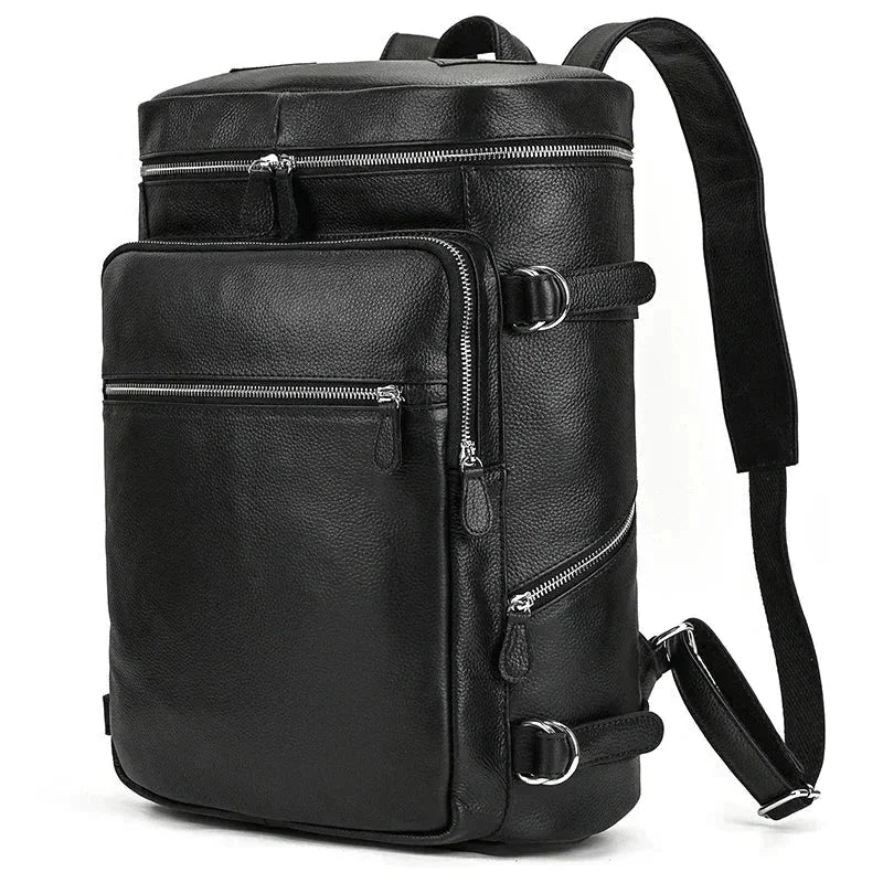 Men’s Leather Backpack - Cylinder Rucksack - Black