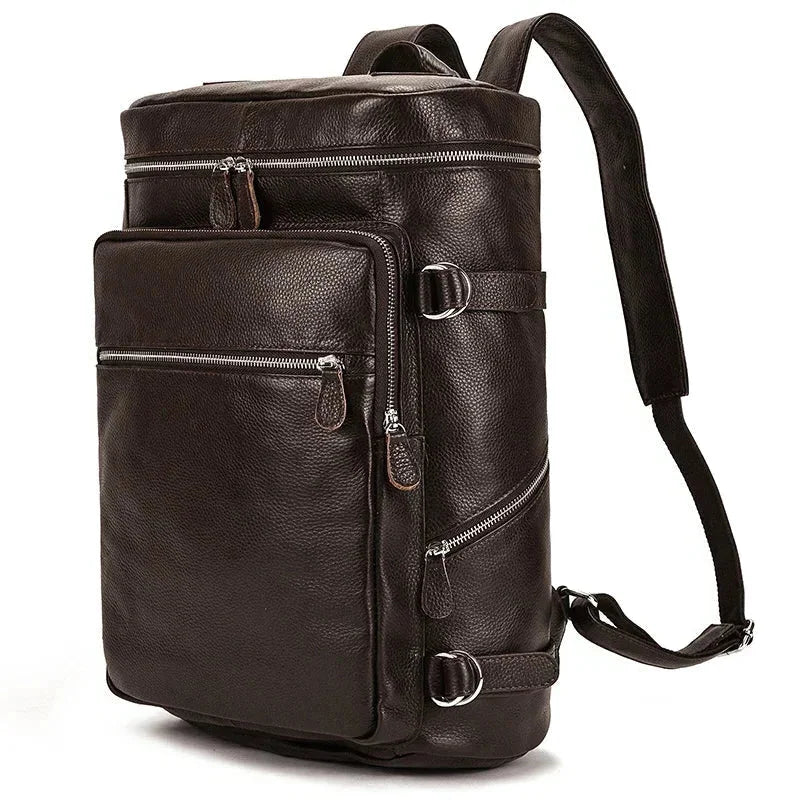 Men’s Leather Backpack - Cylinder Rucksack - Coffee