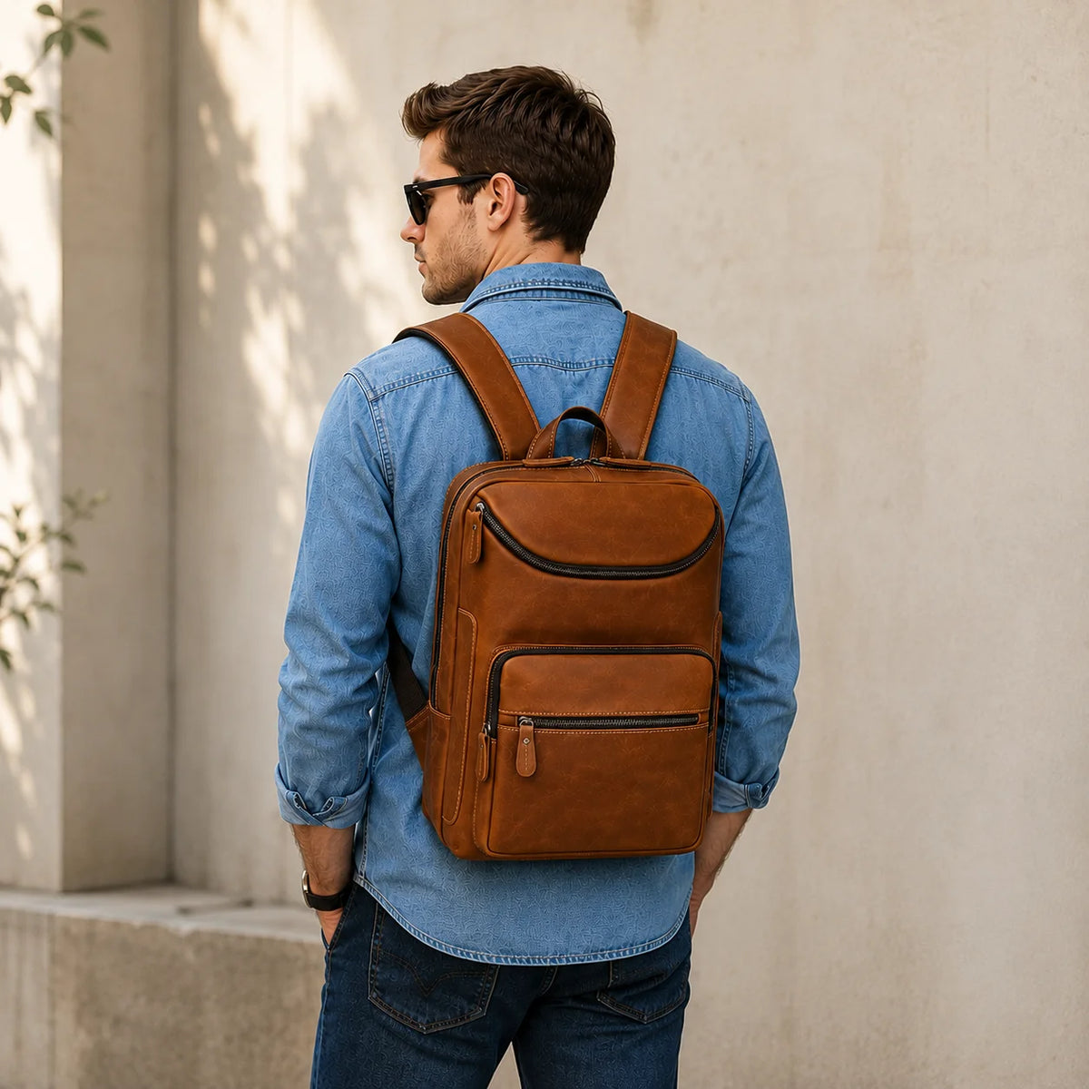 Men’s Leather Backpack - Front-Pocket 15’’ Laptop Bag