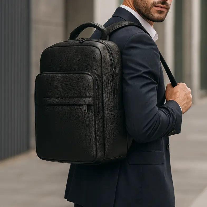 Men’s Leather Backpack - Structured Black 15’’ Laptop Bag
