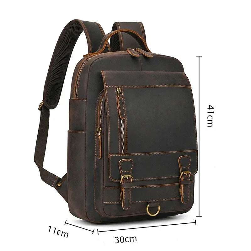 Men’s Leather Backpack – Vintage Multi-Compartment Work Bag
