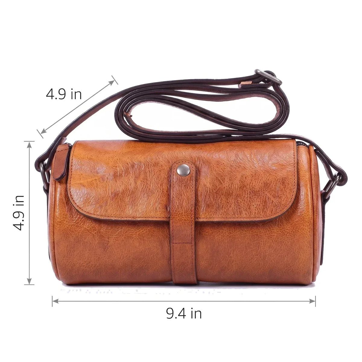 Men’s Leather Barrel Bag - Mini Cylinder Crossbody with Flap