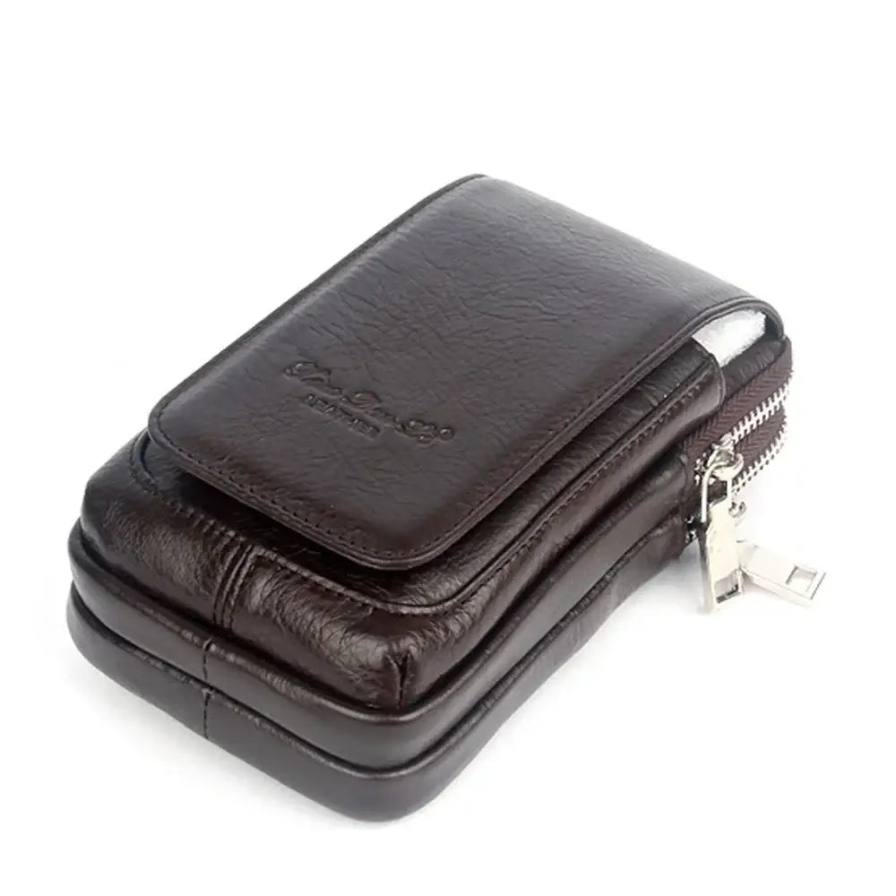 Men’s Leather Belt Bag - Slim Vertical Hip Pouch