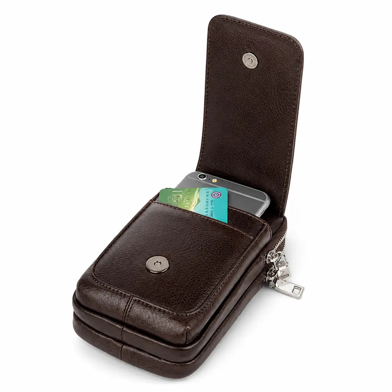 Men’s Leather Belt Bag - Slim Vertical Hip Pouch