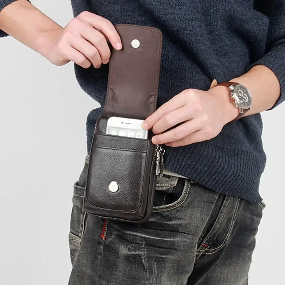 Men’s Leather Belt Bag - Slim Vertical Hip Pouch