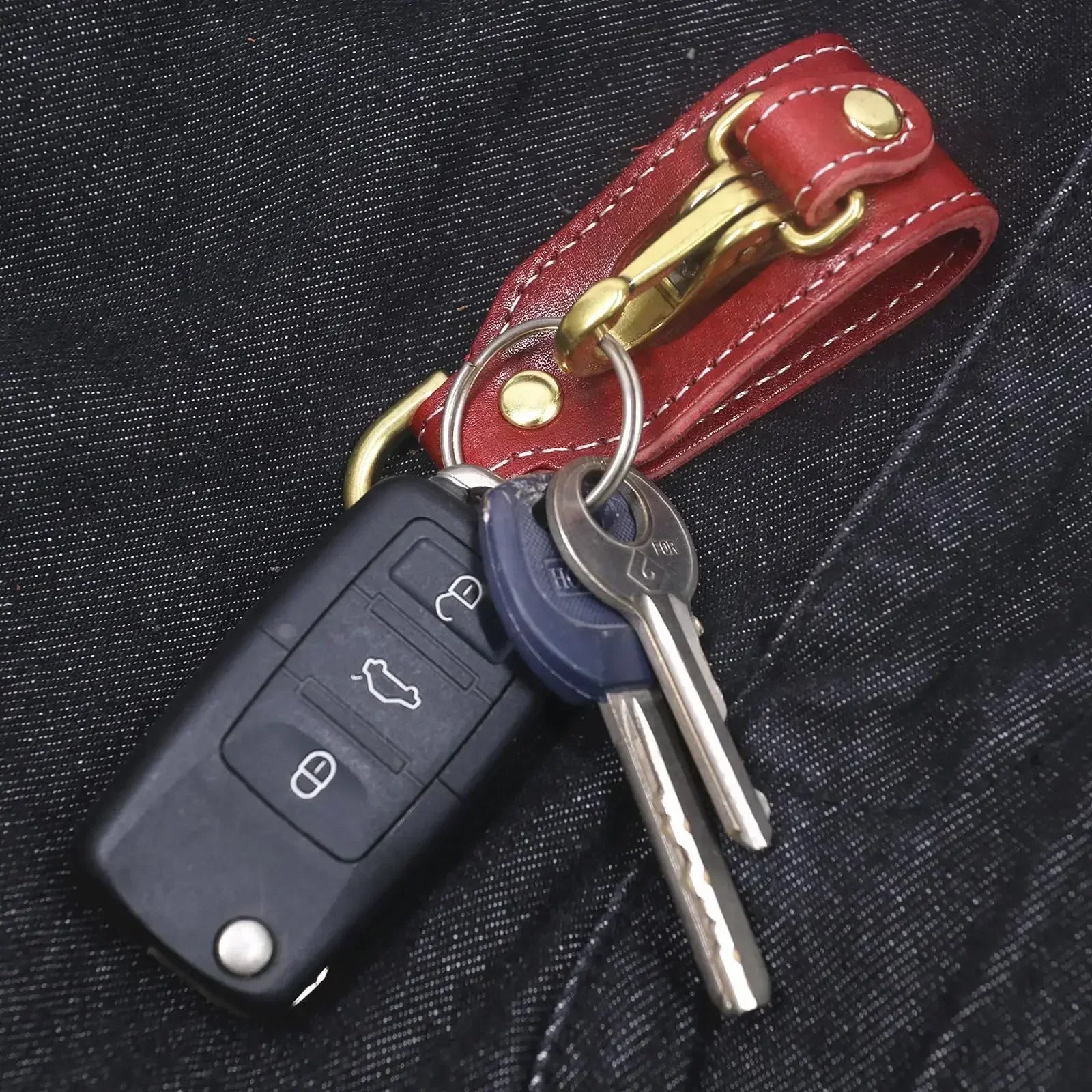 Men’s Leather Belt Key Holder - Snap Closure with Clip