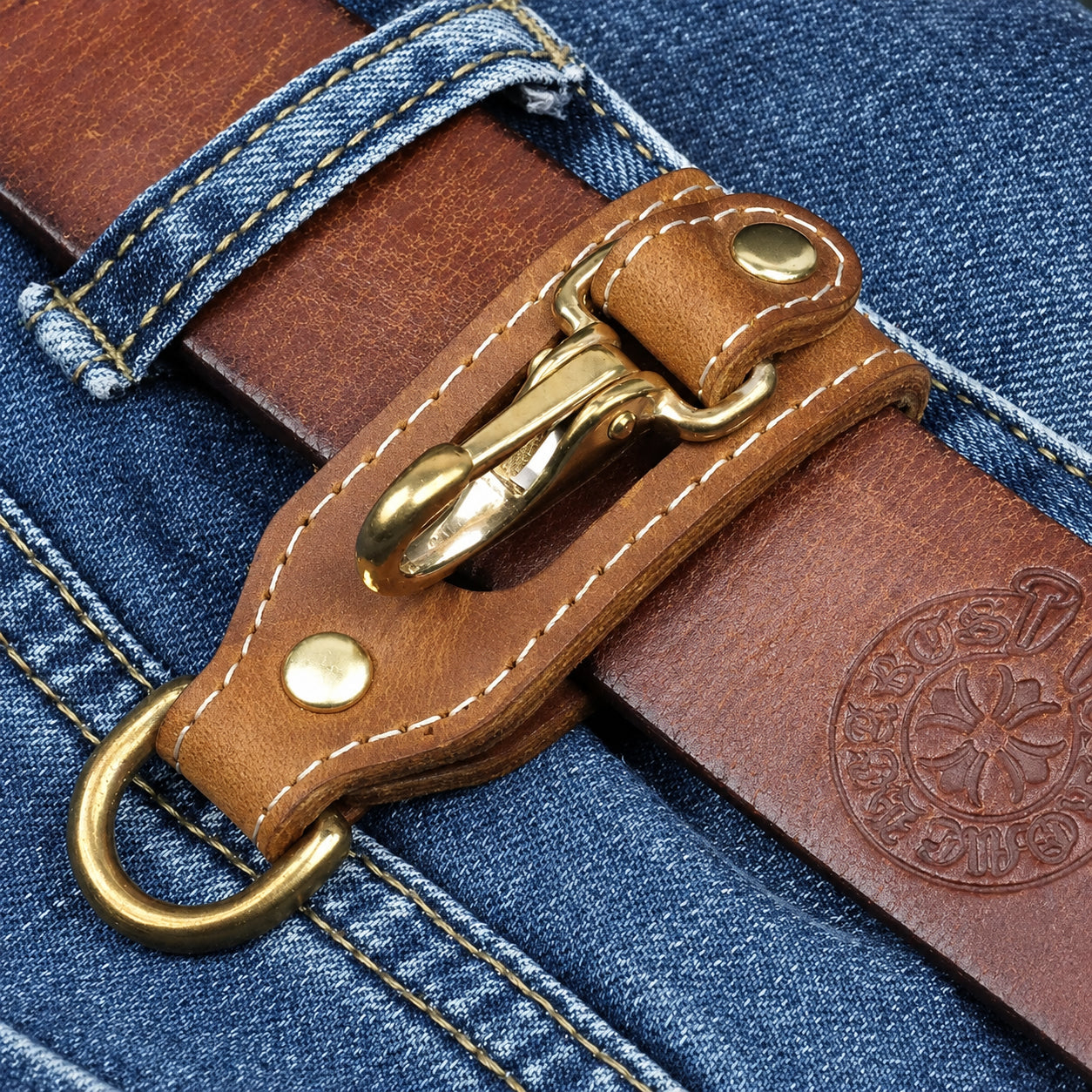 Men’s Leather Belt Key Holder - Snap Closure with Clip