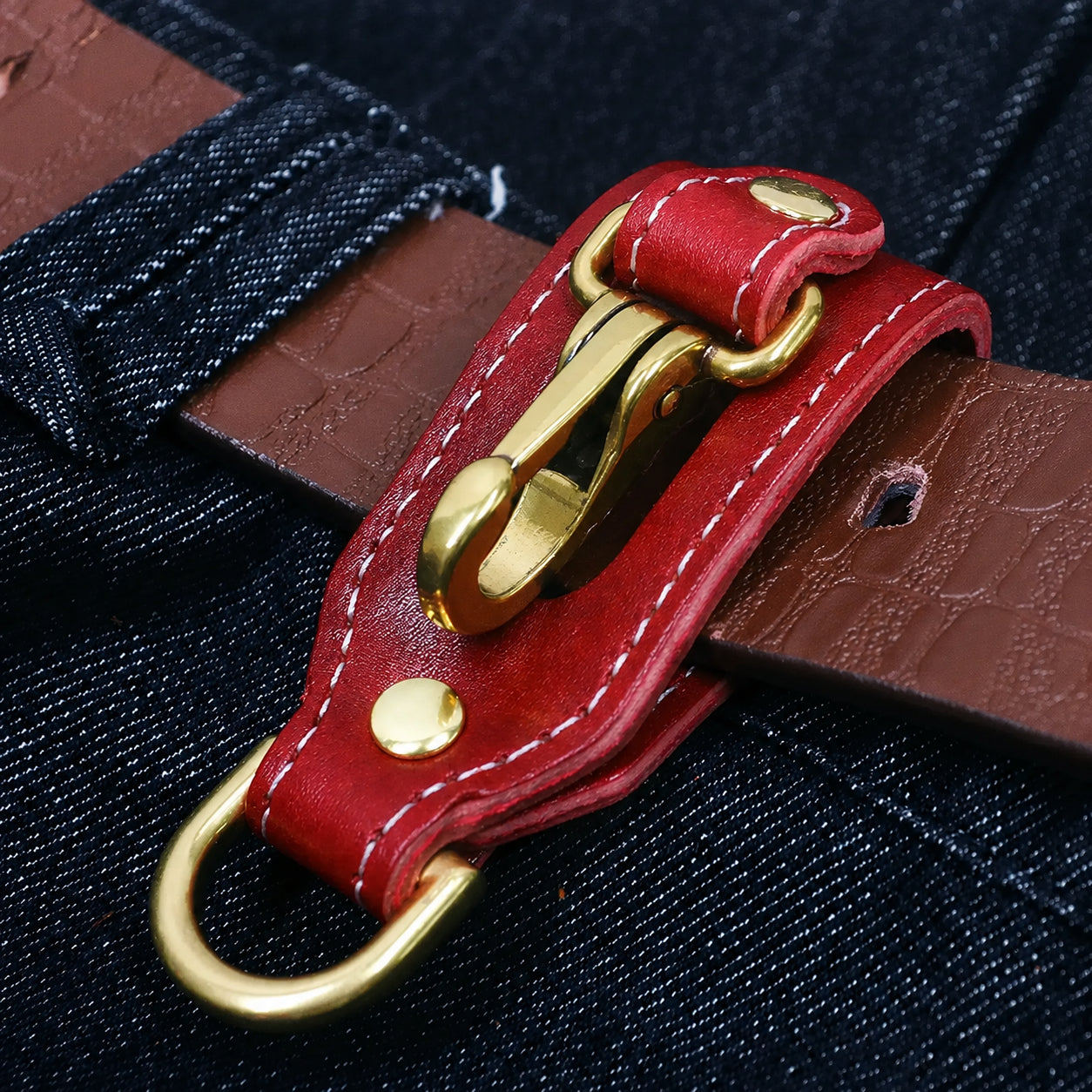 Men’s Leather Belt Key Holder - Snap Closure with Clip