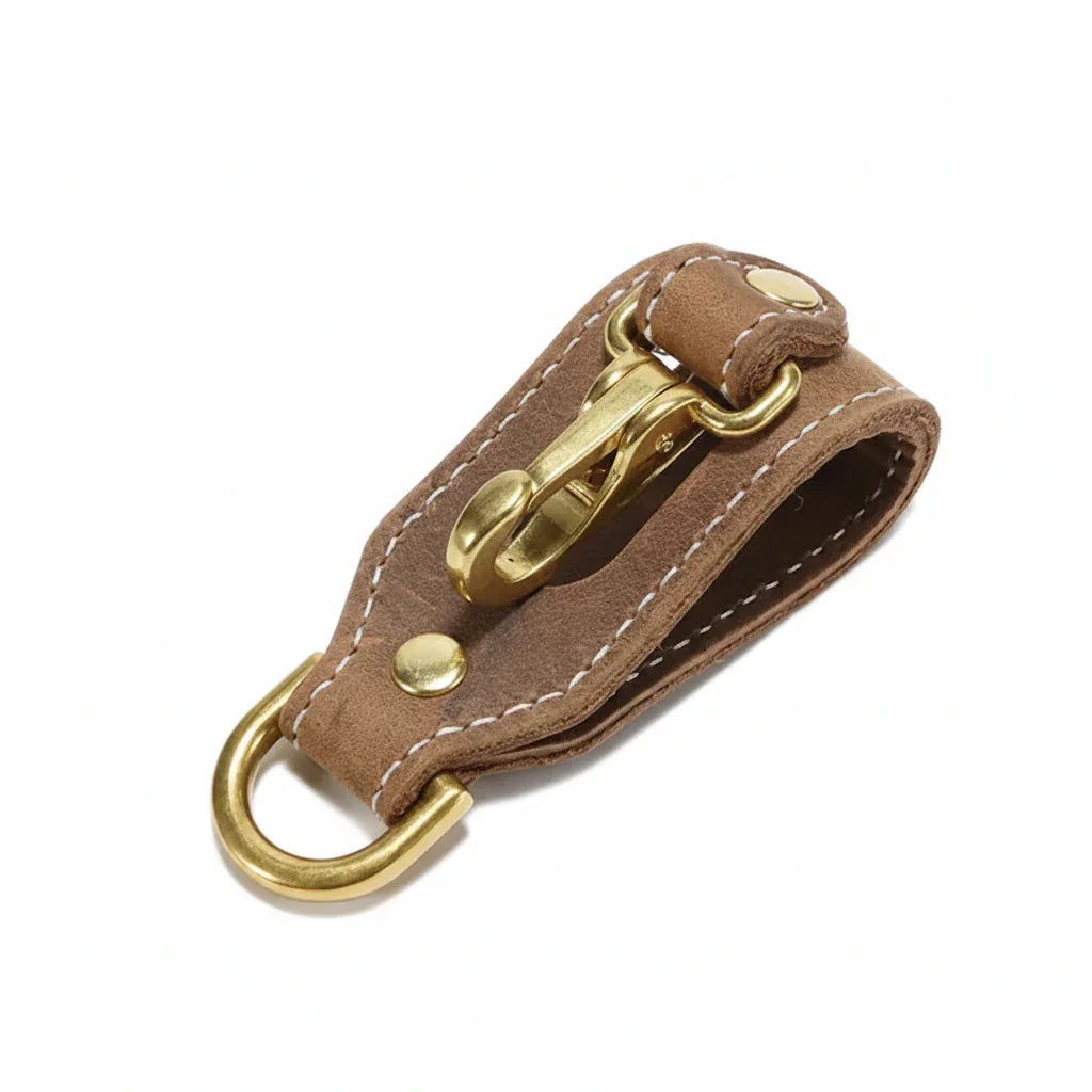 Men’s Leather Belt Key Holder - Snap Closure with Clip - Brown