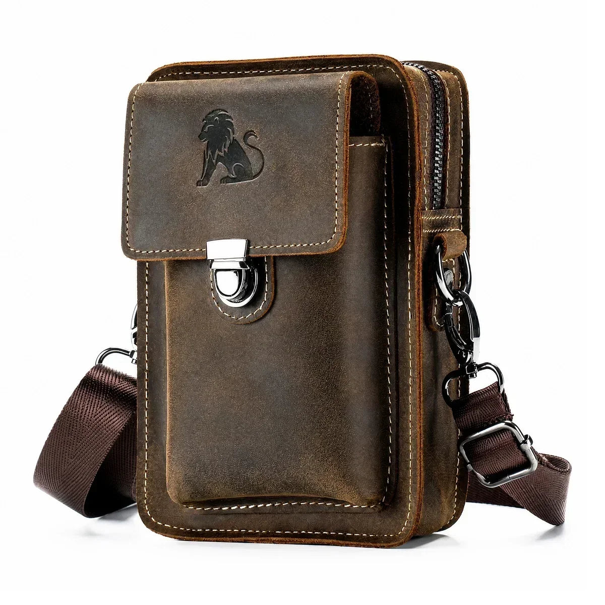 Men’s Leather Belt Phone Holster with Shoulder Strap