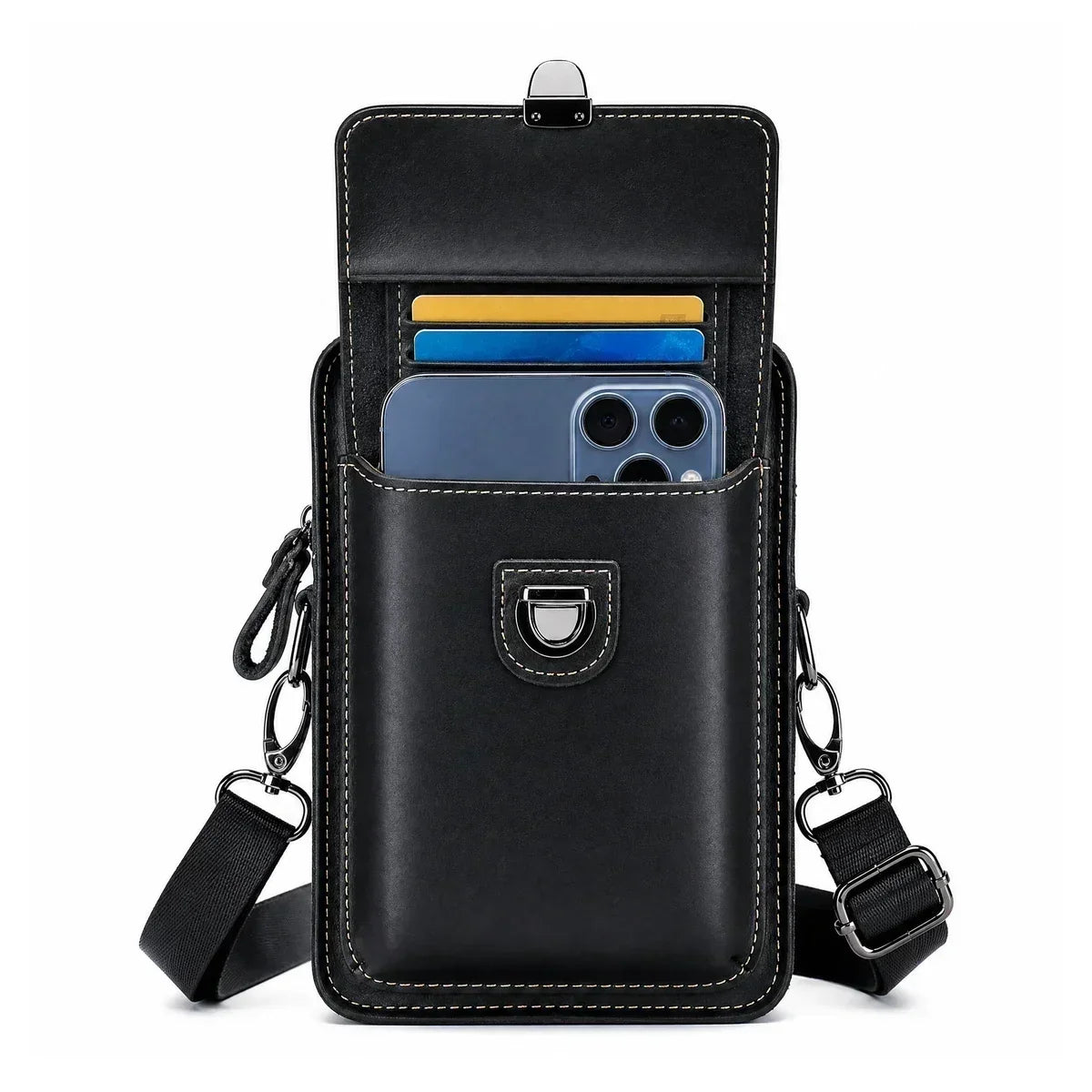 Men’s Leather Belt Phone Holster with Shoulder Strap
