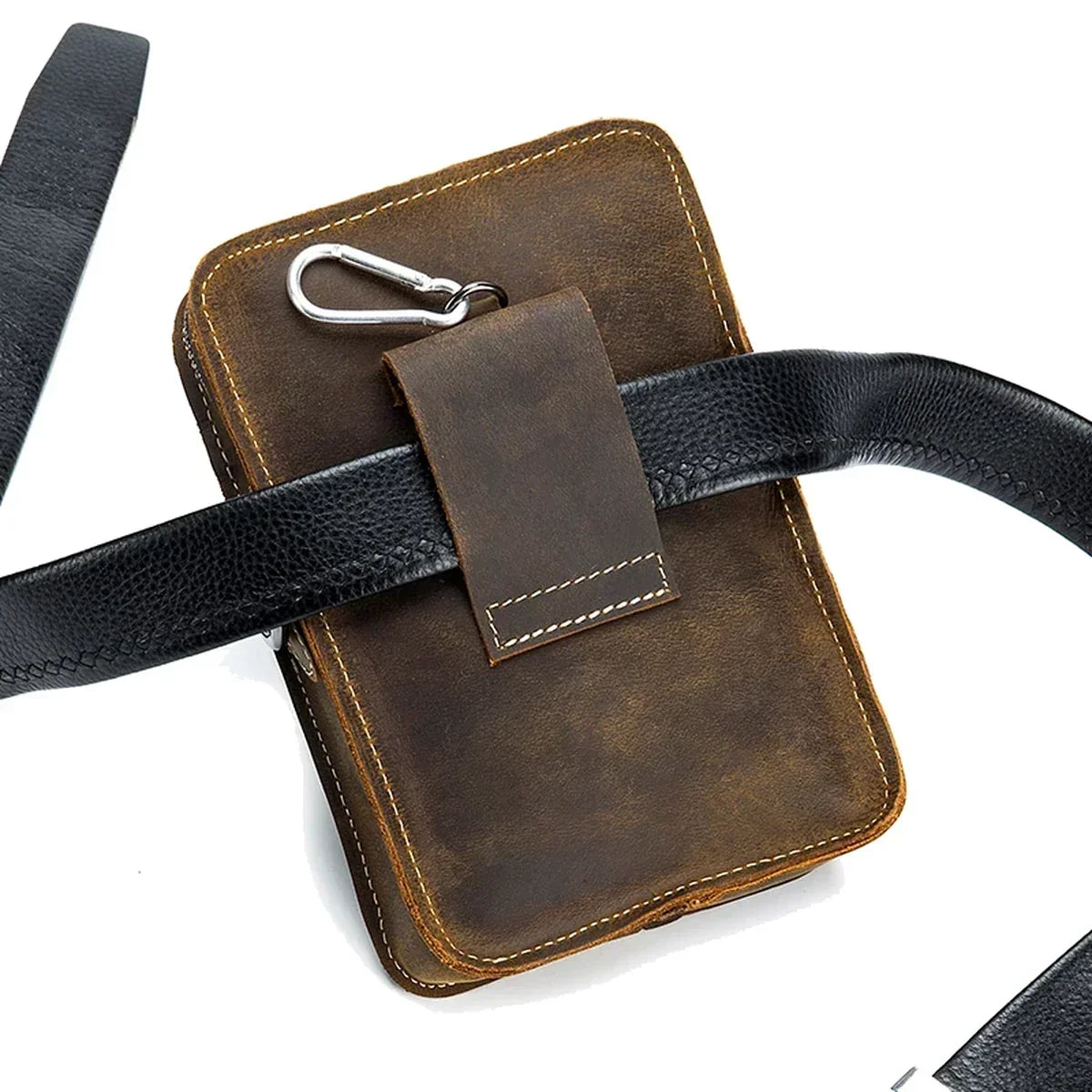 Men’s Leather Belt Phone Holster with Shoulder Strap