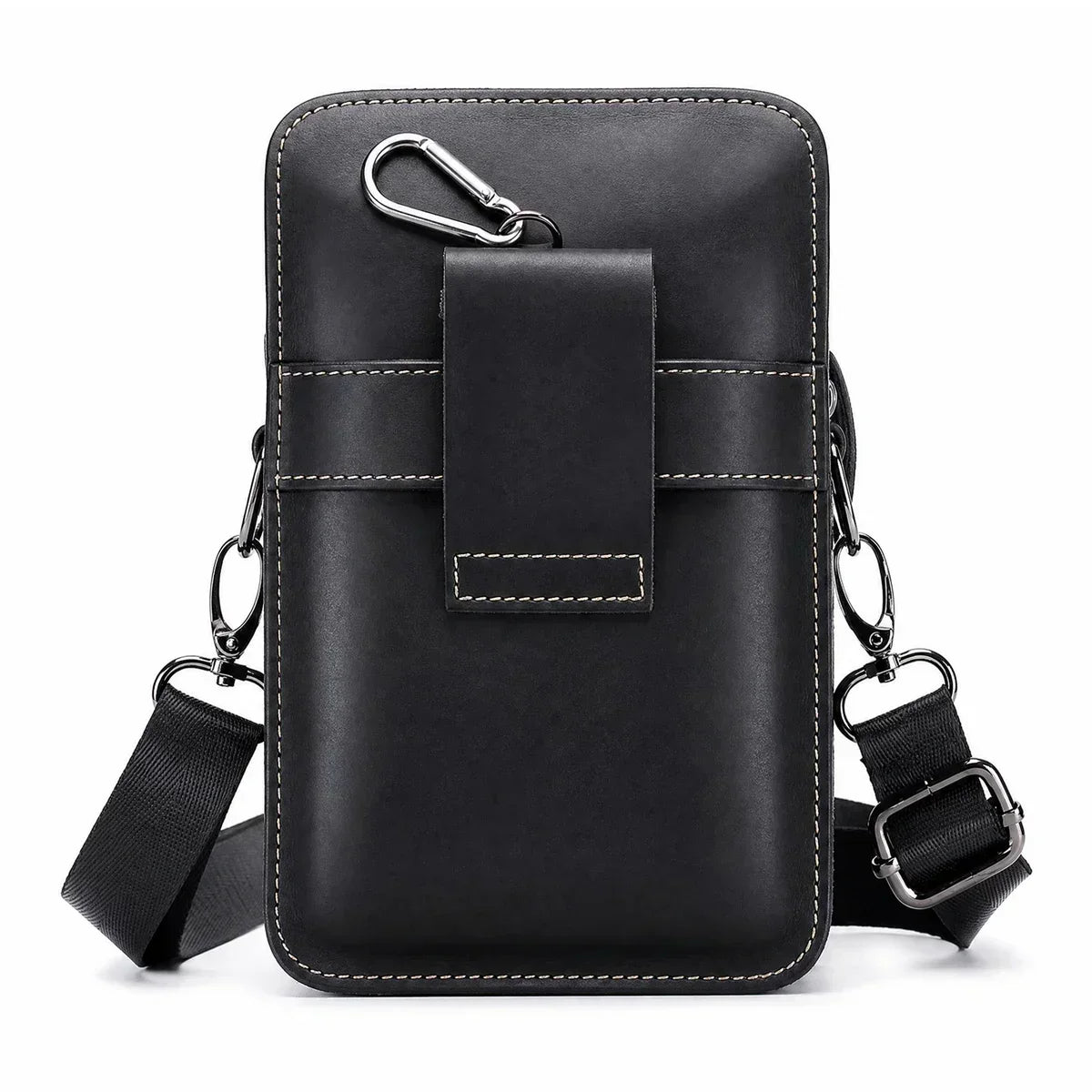 Men’s Leather Belt Phone Holster with Shoulder Strap