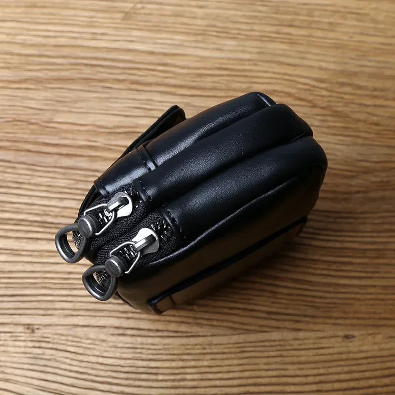 Men’s Leather Belt Pouch - 2-Compartment Zip Waist Bag