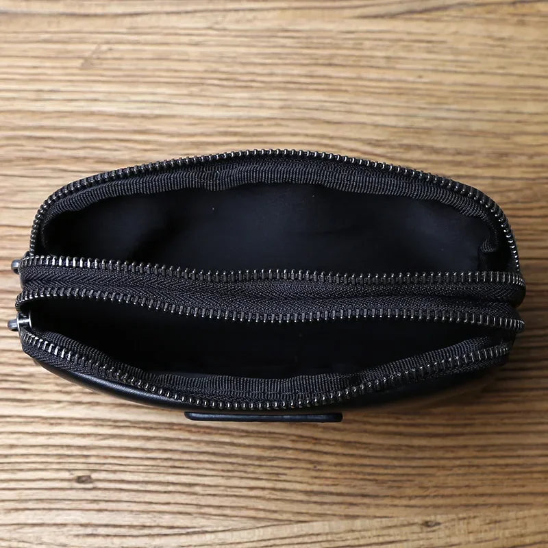 Men’s Leather Belt Pouch - 2-Compartment Zip Waist Bag