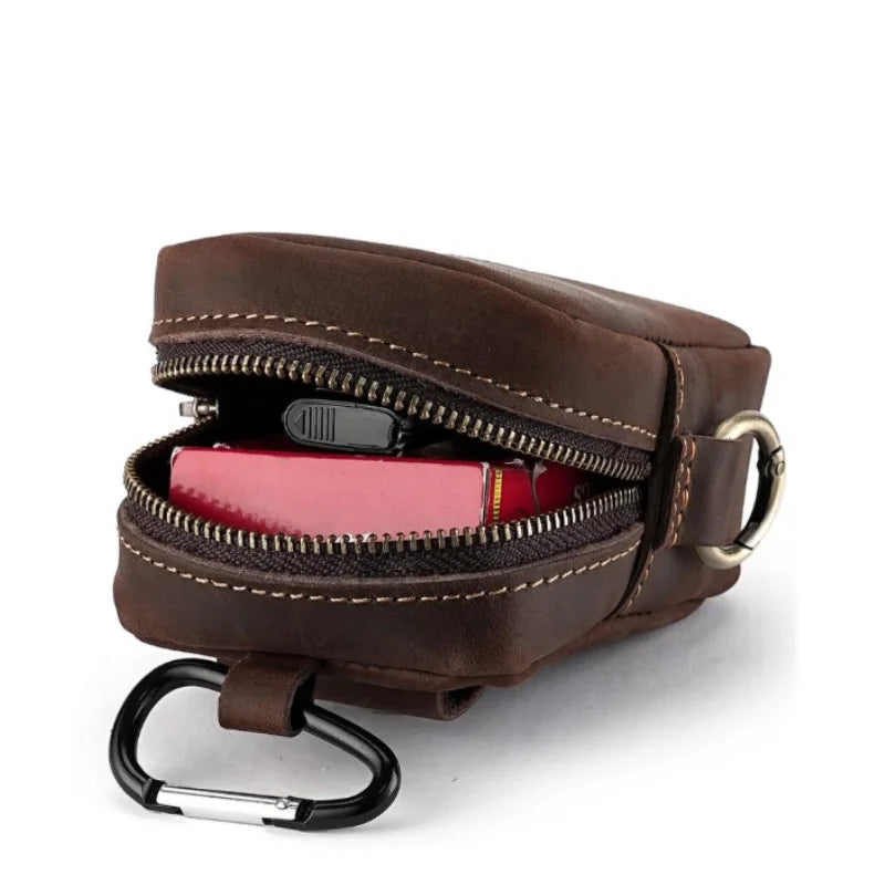 Men’s Leather Belt Pouch - Belt Loop & Carabiner Clip