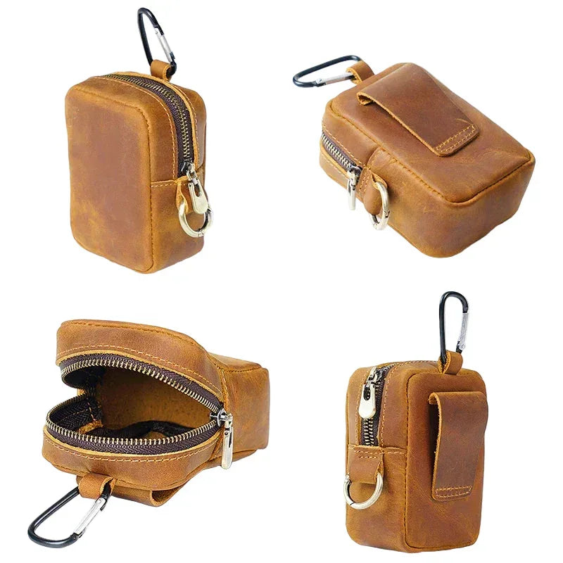 Men’s Leather Belt Pouch - Belt Loop & Carabiner Clip